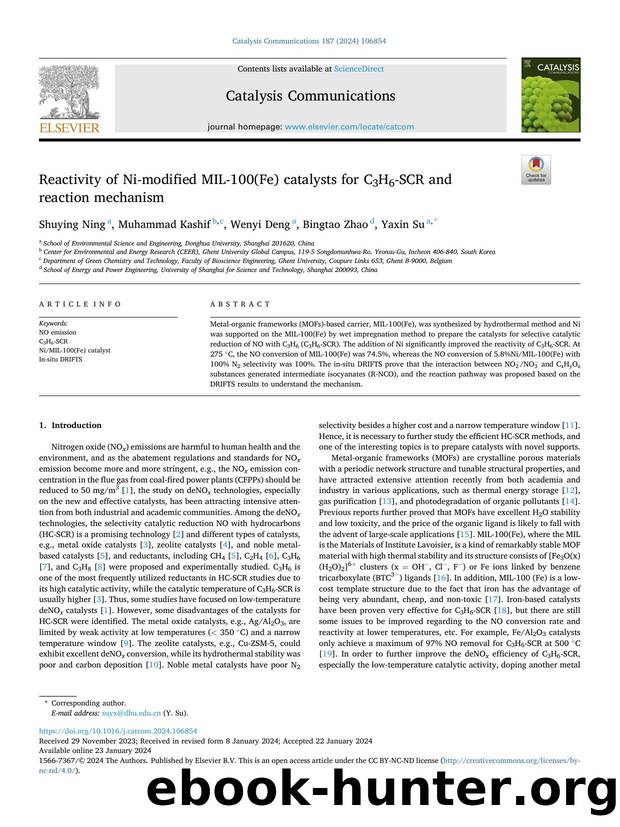 Reactivity of Ni-modified MIL-100(Fe) catalysts for C3H6-SCR and reaction mechanism by Shuying Ning & Muhammad Kashif & Wenyi Deng & Bingtao Zhao & Yaxin Su