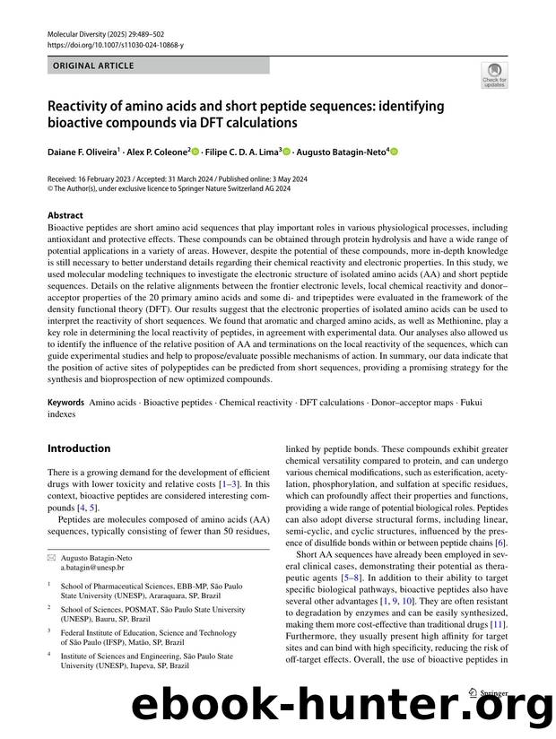 Reactivity of amino acids and short peptide sequences: identifying bioactive compounds via DFT calculations by Daiane F. Oliveira & Alex P. Coleone & Filipe C. D. A. Lima & Augusto Batagin-Neto