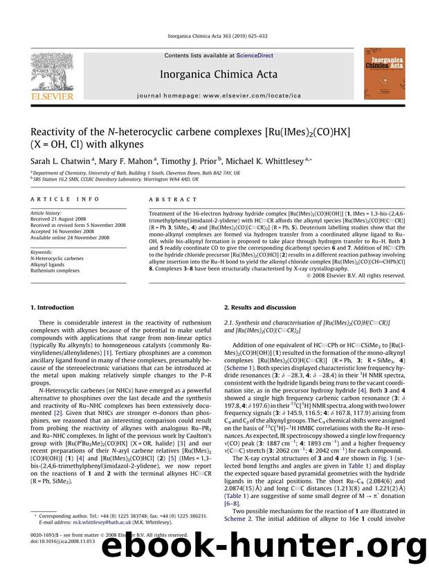 Reactivity of the N-heterocyclic carbene complexes [Ru(IMes)2(CO)HX] (X=OH, Cl) with alkynes by Sarah L. Chatwin; Mary F. Mahon; Timothy J. Prior; Michael K. Whittlesey