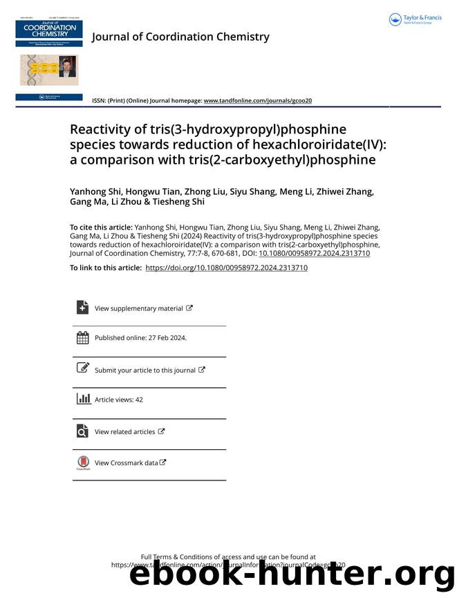 Reactivity of tris(3-hydroxypropyl)phosphine species towards reduction of hexachloroiridate(IV): a comparison with tris(2-carboxyethyl)phosphine by unknow