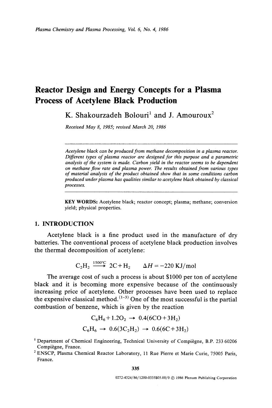 Reactor design and energy concepts for a plasma process of acetylene black production by Unknown