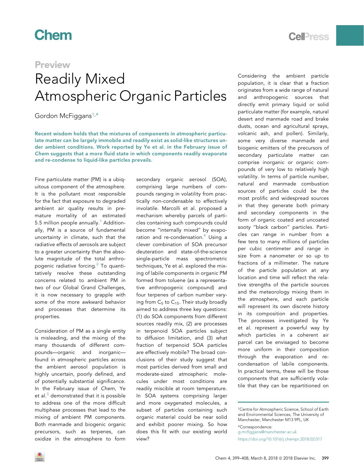 Readily Mixed Atmospheric Organic Particles by Gordon McFiggans
