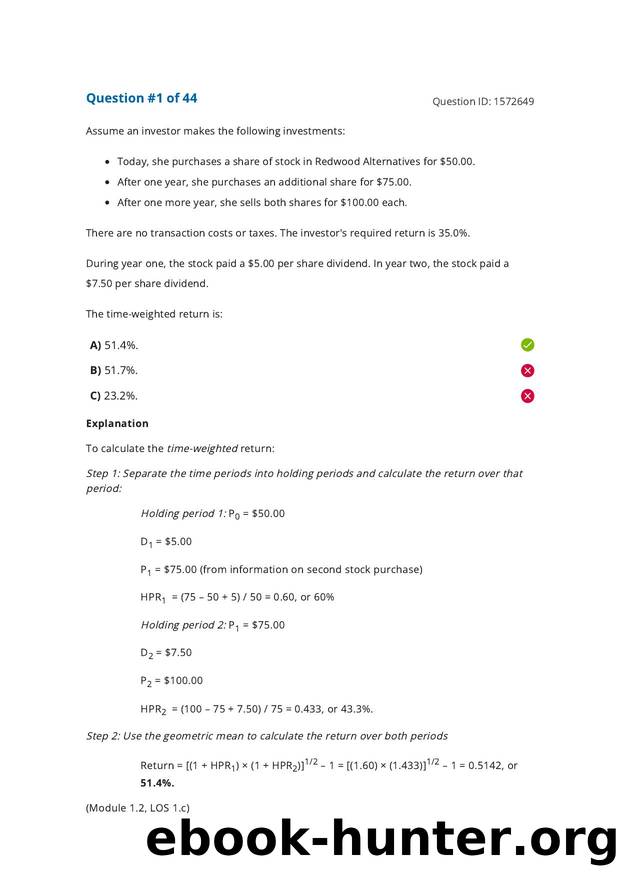 Reading 1 Rates and Returns by Answers
