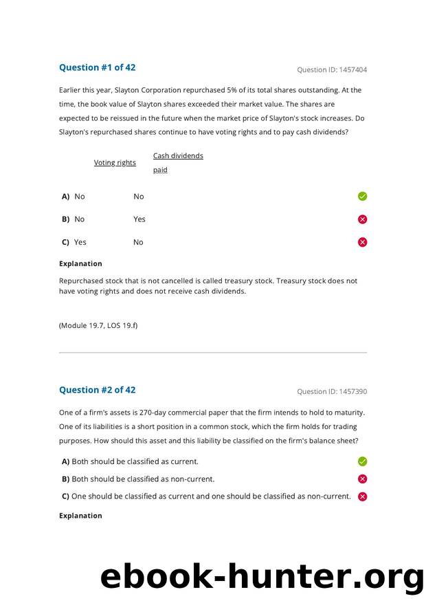 Reading 19 Understanding Balance Sheets by Answers