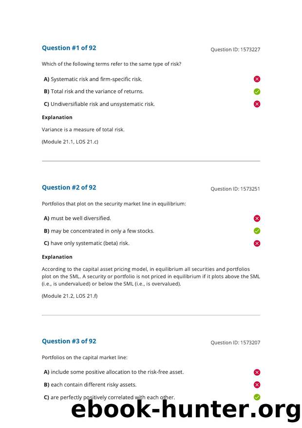 Reading 21 Portfolio Risk and Return Part II by Answers