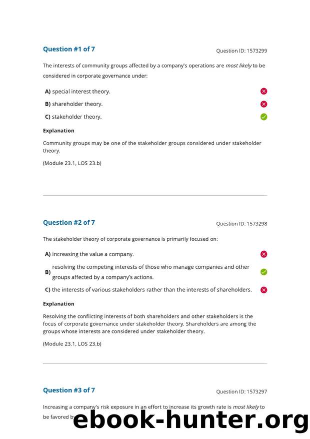 Reading 23 Investors and Other Stakeholders by Answers