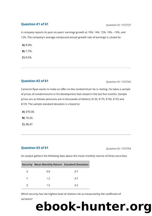 Reading 3 Statistical Measures of Asset Returns by Unknown