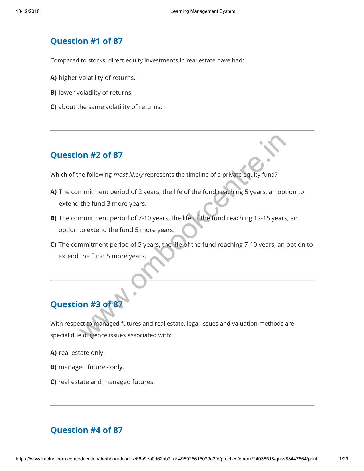 Reading 30 Alternative Investments Portfolio Management Questions by Unknown