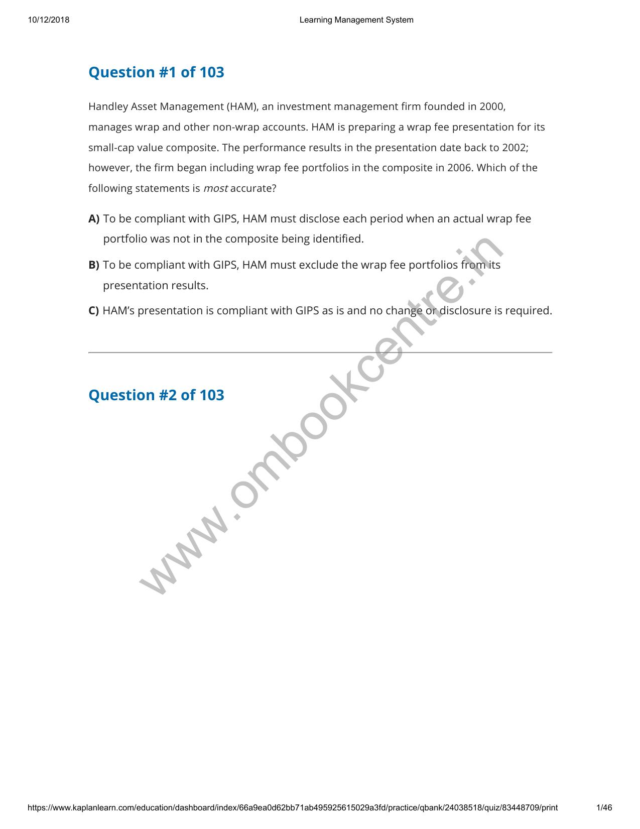 Reading 37 Overview of the Global Investment Performance Standards Questions by Unknown