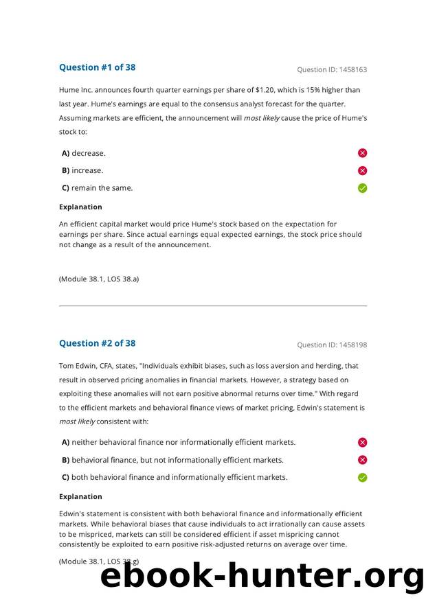Reading 38 Market Efficiency by Answers