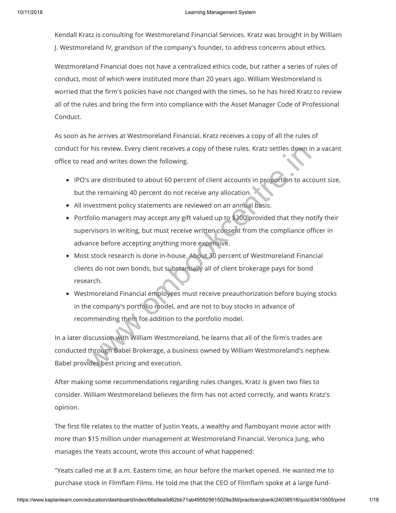 Reading 4 Asset Manager Code of Professional Conduct Answers by Unknown