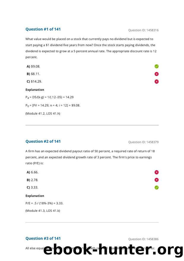 Reading 41 Equity Valuation - Concepts and Basic Tools by Answers