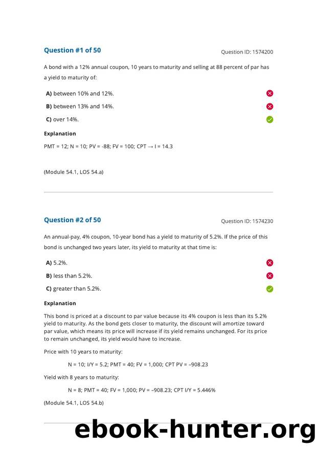 Reading 54 Fixed-Income Bond Valuation- Prices and Yields by Answers