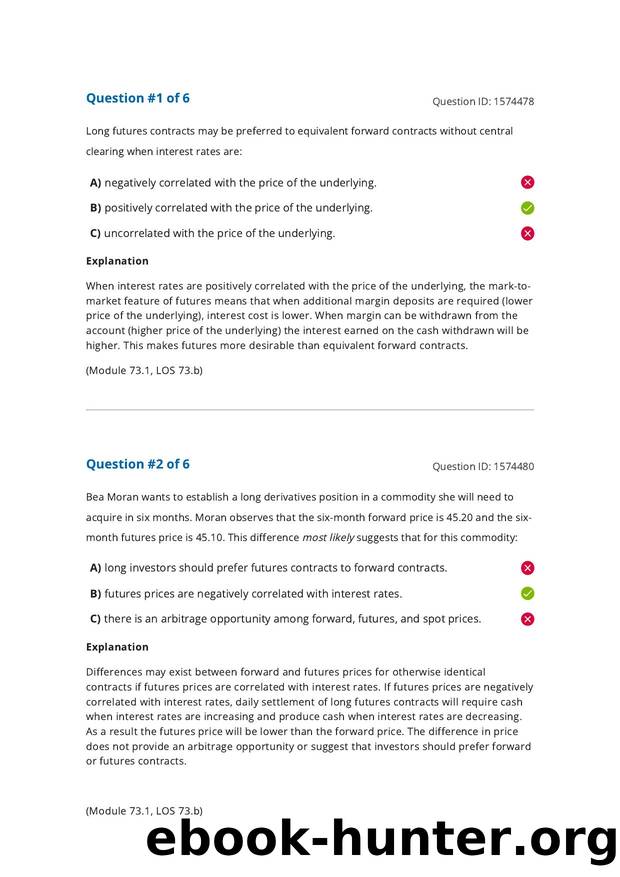 Reading 73 Pricing and Valuation of Futures Contracts by Answers