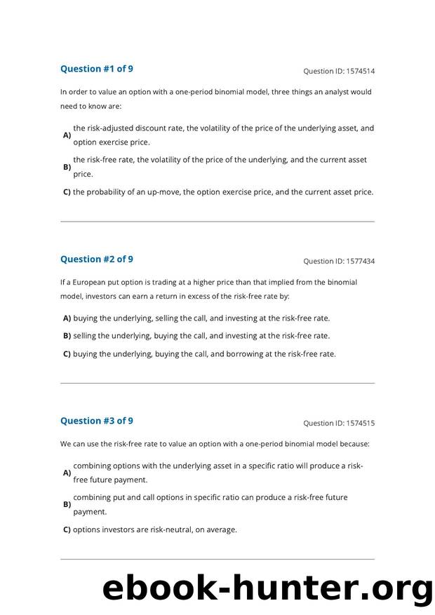 Reading 77 Valuing a Derivative Using a One-Period Binomial Model by Unknown