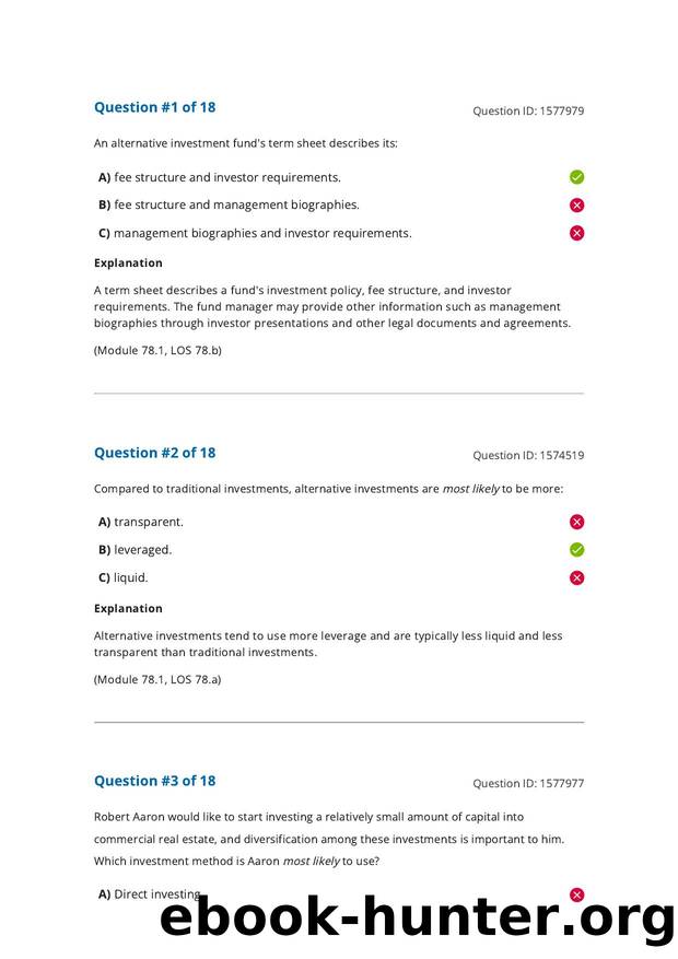 Reading 78 Alternative Investment Features, Methods, and Structures by Answers