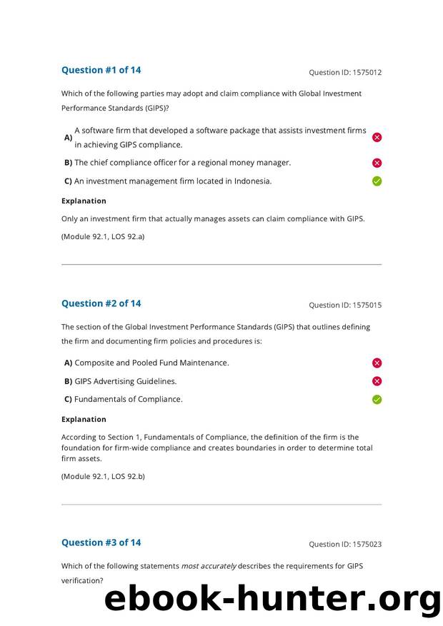 Reading 92 Introduction to the Global Investment Performance Standards (GIPS) by Answers
