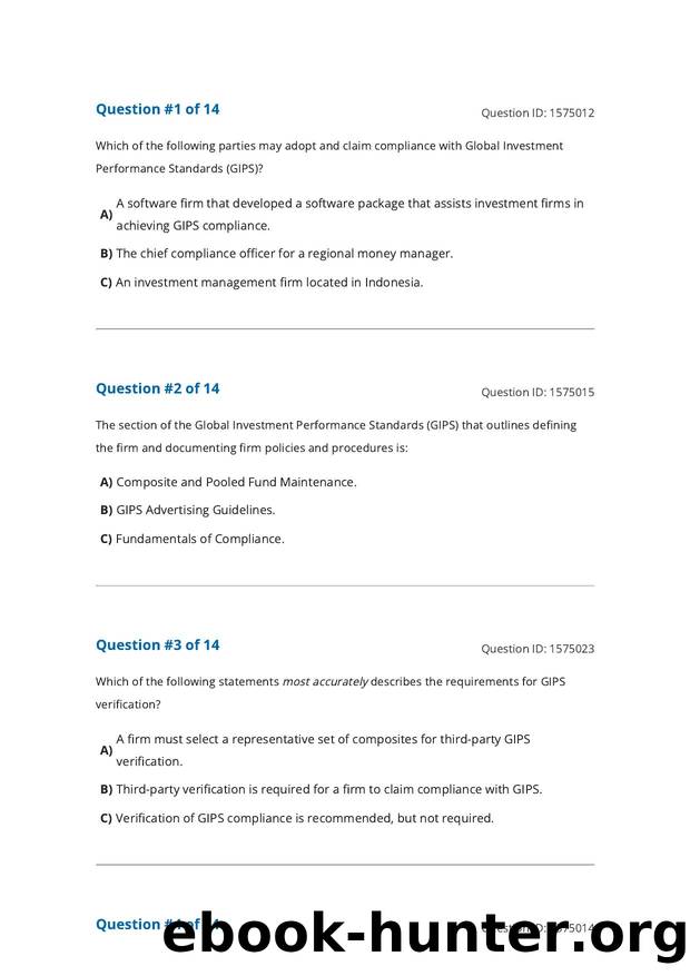 Reading 92 Introduction to the Global Investment Performance Standards (GIPS) by Unknown