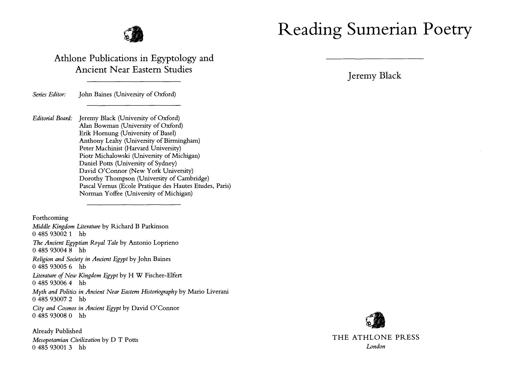 Reading Sumerian Poetry by Jeremy Black