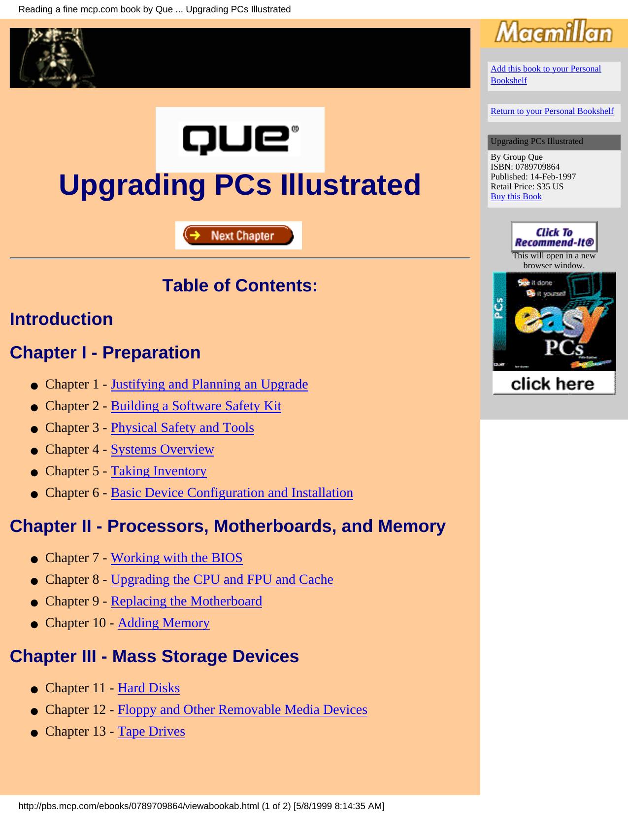 Reading a fine mcp.com book by Que ... Upgrading PCs Illustrated by Unknown