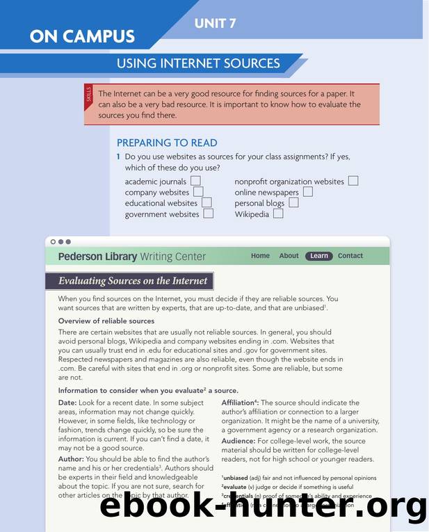 Reading and Writing 3 On Campus Unit 7 by Unknown
