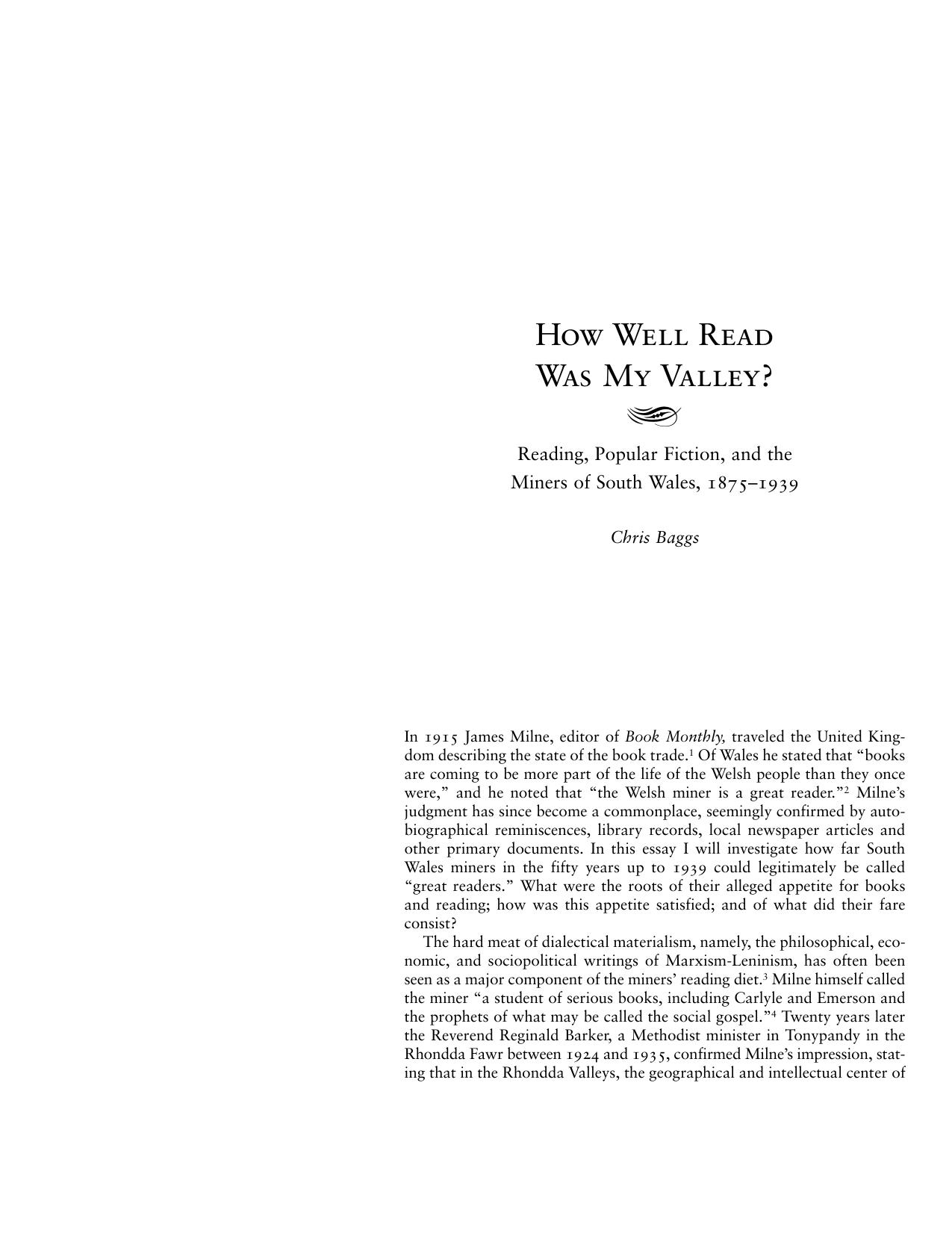 Reading, Popular Fiction, and the Miners of South Wales, 1875â1939 by Chris Baggs