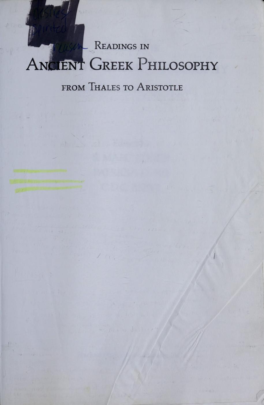Readings in Ancient Greek Philosophy: From Thales to Aristotle by S. Marc Cohen Patricia Curd C. D. C. Reeve