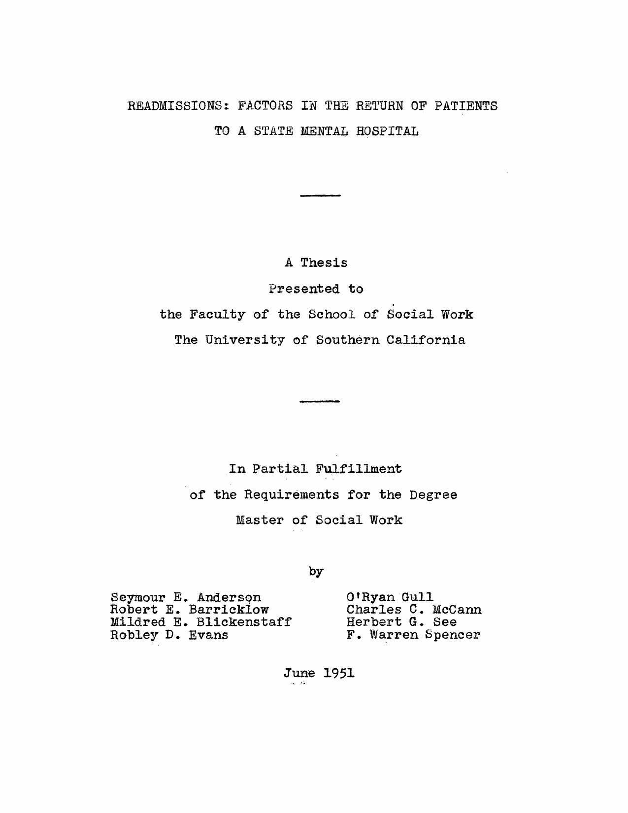 Readmissions: Factors in the return of patients to a state mental hospital by Anderson Seymour E