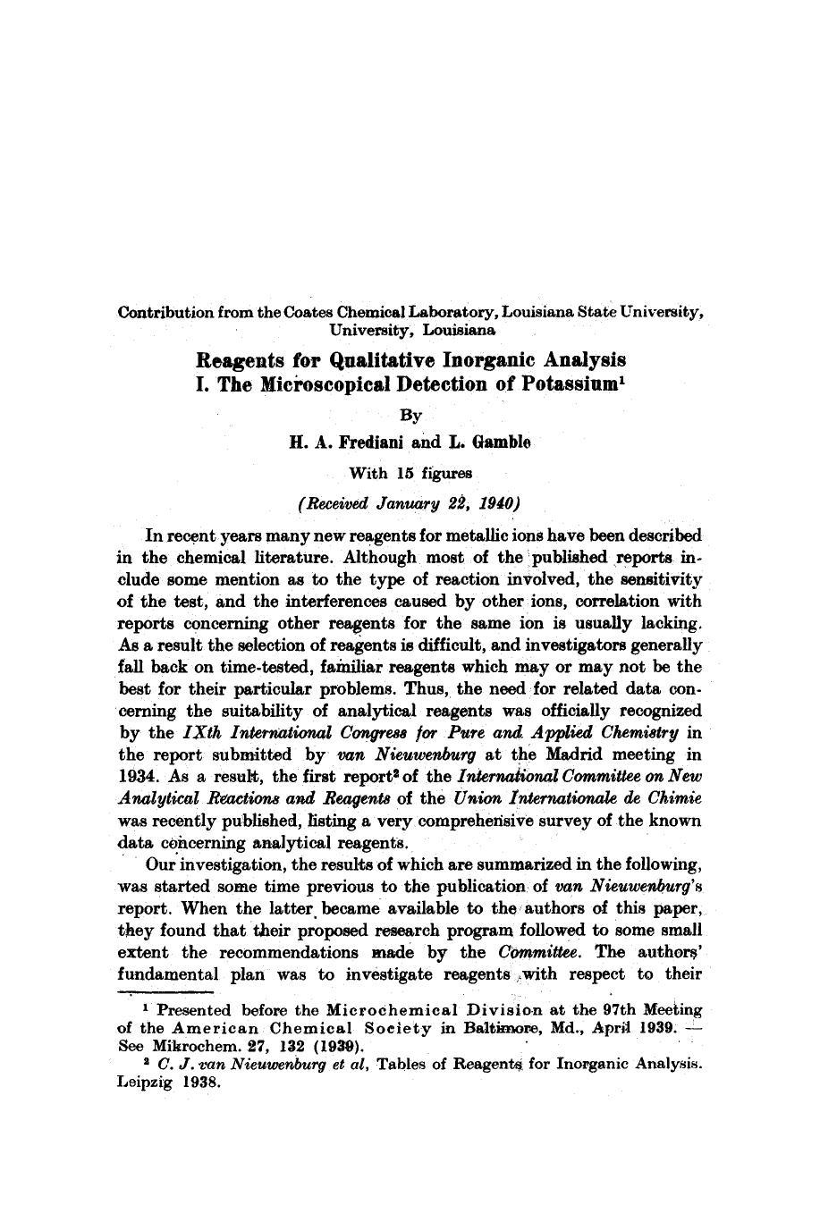 Reagents for Qualitative Inorganic Analysis by Unknown