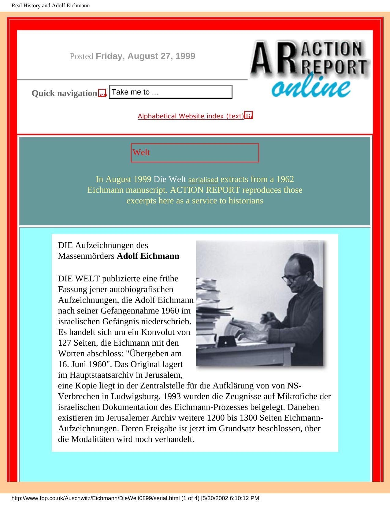 Real History and Adolf Eichmann by Unknown