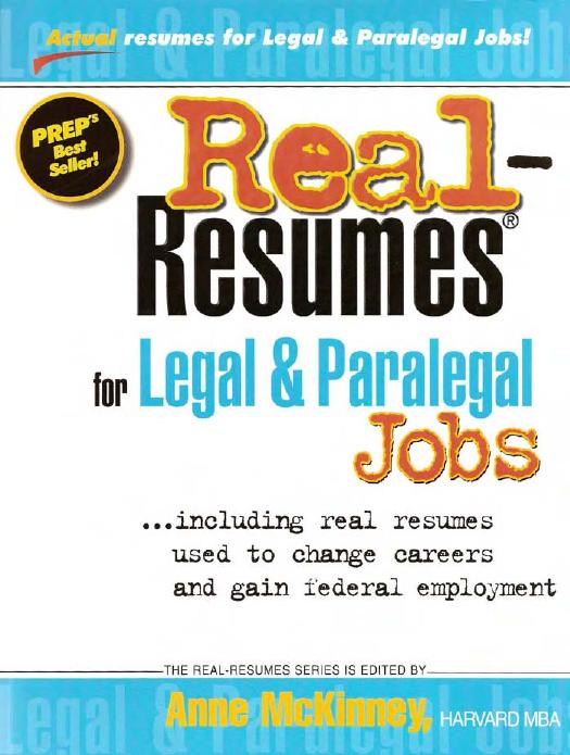 Real Resumes for Legal and Paralegal Jobs (Real-Resumes Series) by Anne McKinney