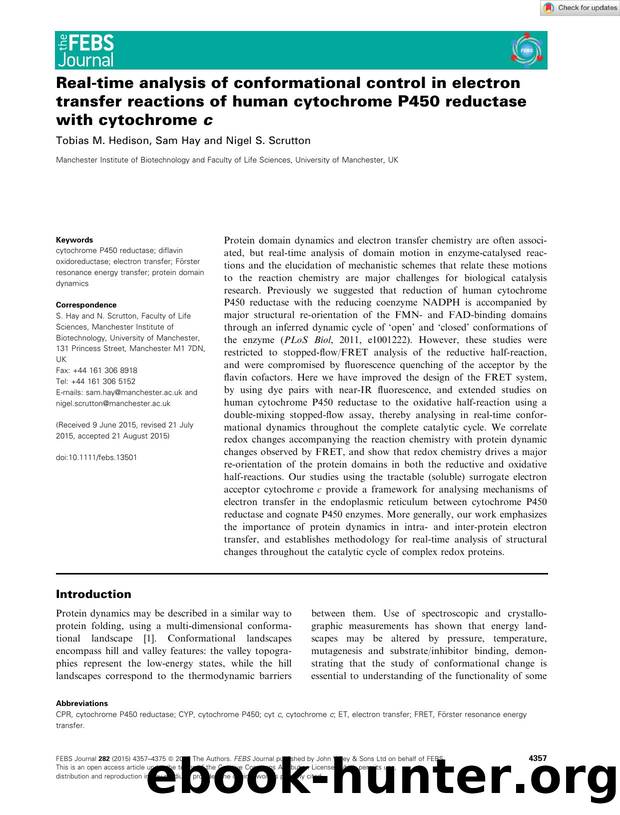 Realâtime analysis of conformational control in electron transfer reactions of human cytochrome P450 reductase with cytochrome c by Unknown