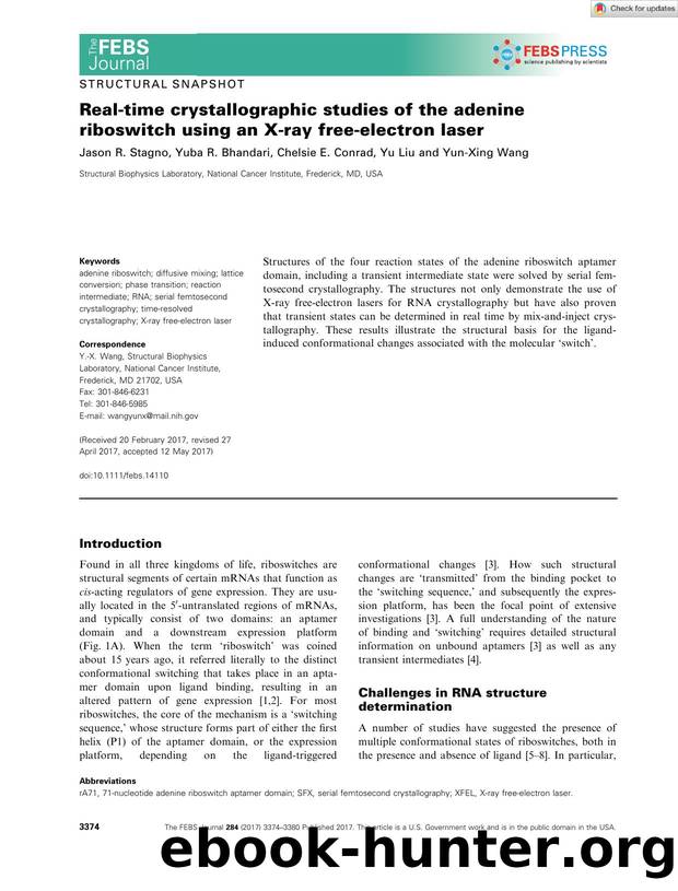 Realâtime crystallographic studies of the adenine riboswitch using an Xâray freeâelectron laser by Unknown