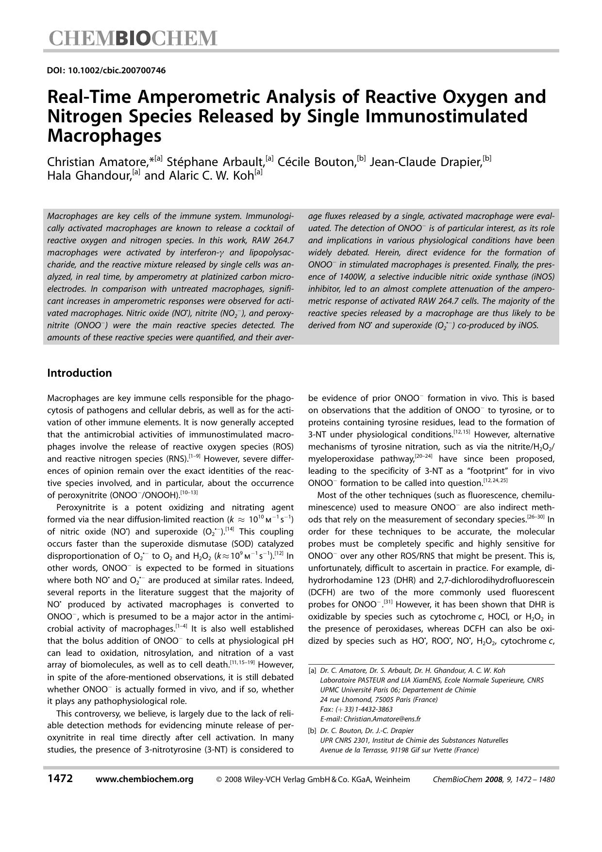 Real-Time Amperometric Analysis of Reactive Oxygen and Nitrogen Species Released by Single Immunostimulated Macrophages by Unknown