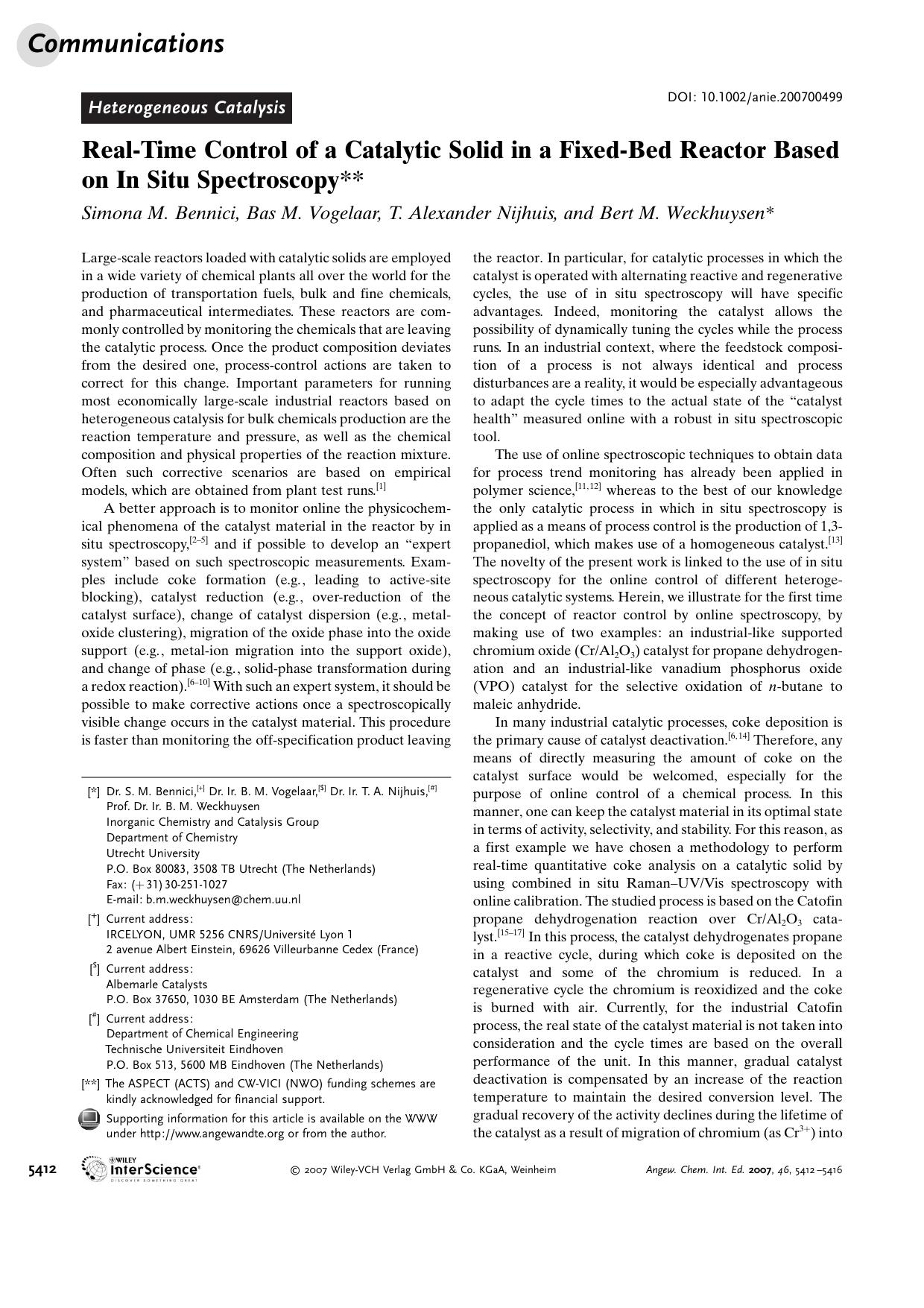 Real-Time Control of a Catalytic Solid in a Fixed-Bed Reactor Based on In Situ Spectroscopy by Unknown