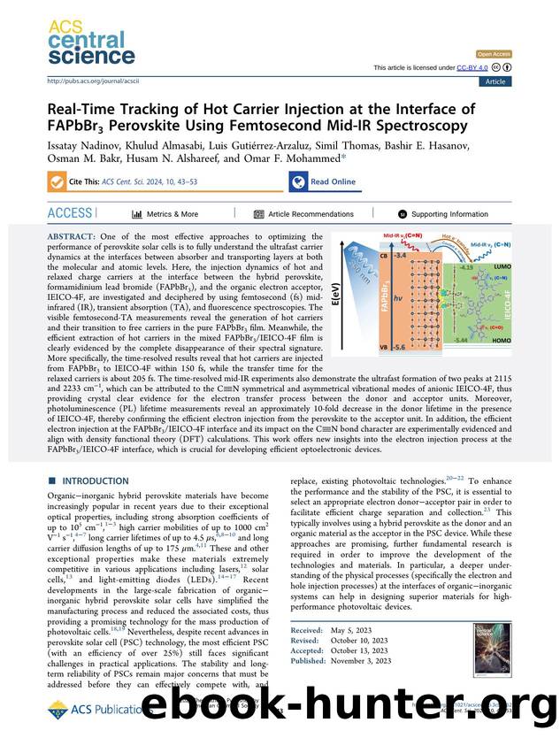 Real-Time Tracking of Hot Carrier Injection at the Interface of FAPbBr3 Perovskite Using Femtosecond Mid-IR Spectroscopy by unknow