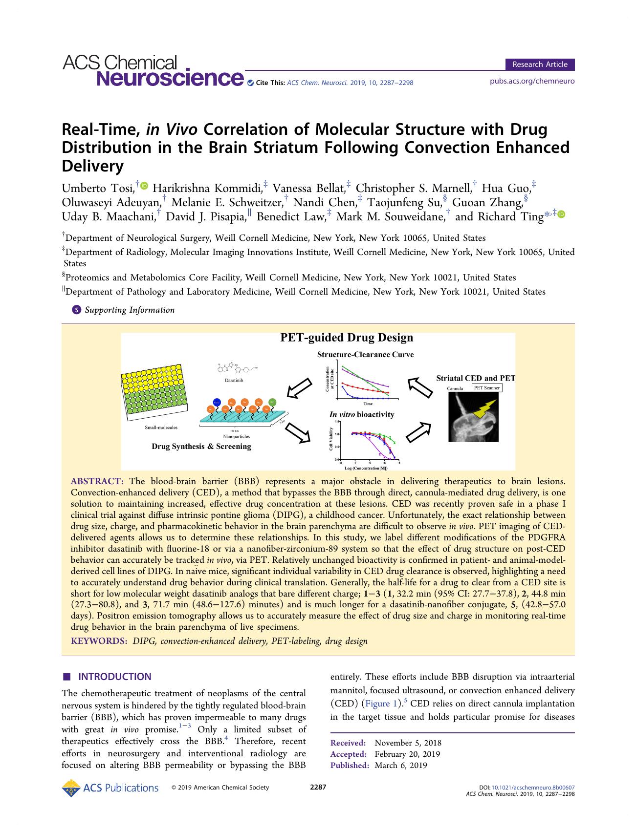 Real-Time, in Vivo Correlation of Molecular Structure with Drug Distribution in the Brain Striatum Following Convection Enhanced Delivery by unknow