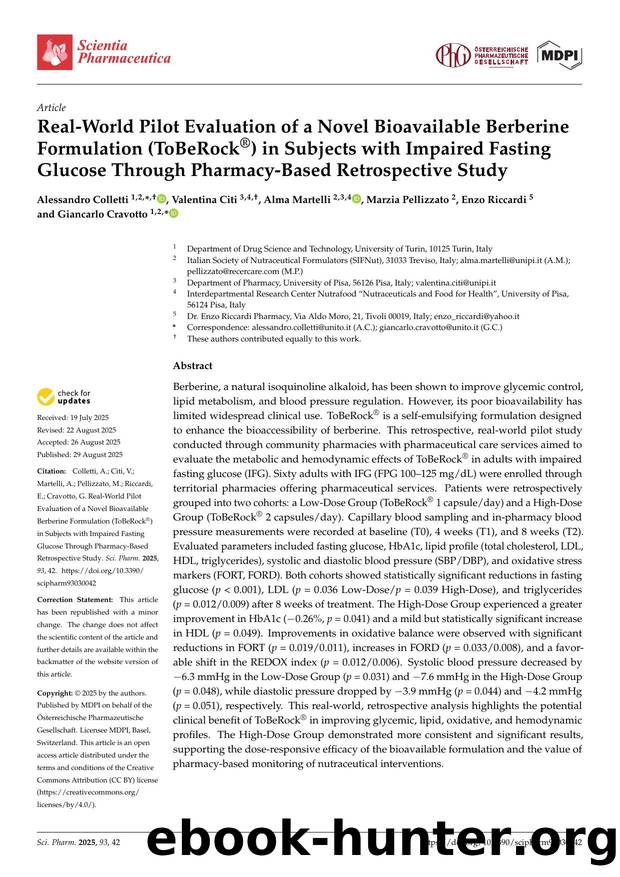 Real-World Pilot Evaluation of a Novel Bioavailable Berberine Formulation (ToBeRockÂ®) in Subjects with Impaired Fasting Glucose Through Pharmacy-Based Retrospective Study by unknow