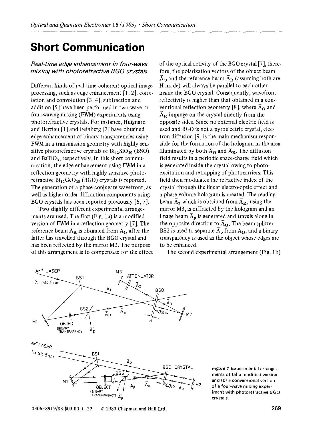 Real-time edge enhancement in four-wave mixing with photorefractive BGO crystals by Unknown