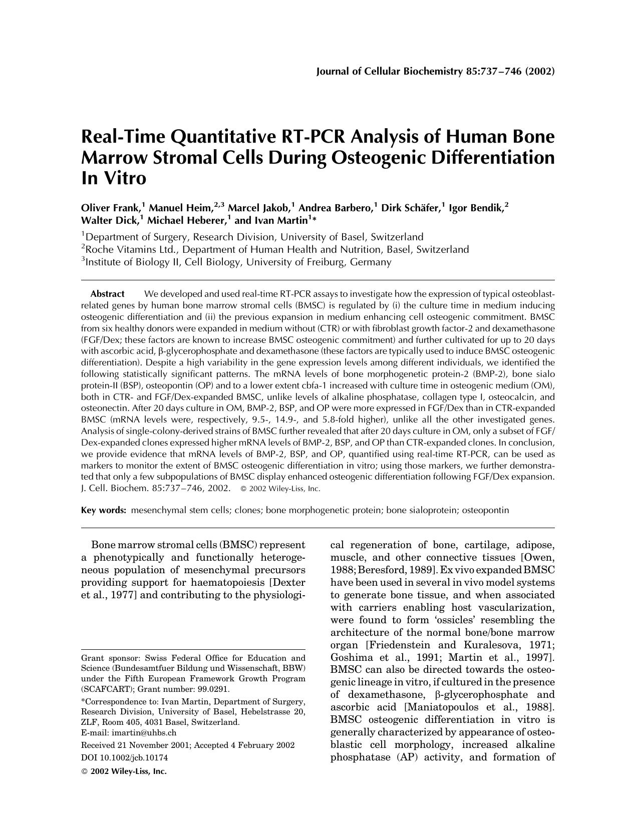 Real-time quantitative RT-PCR analysis of human bone marrow stromal cells during osteogenic differentiation in vitro by Unknown