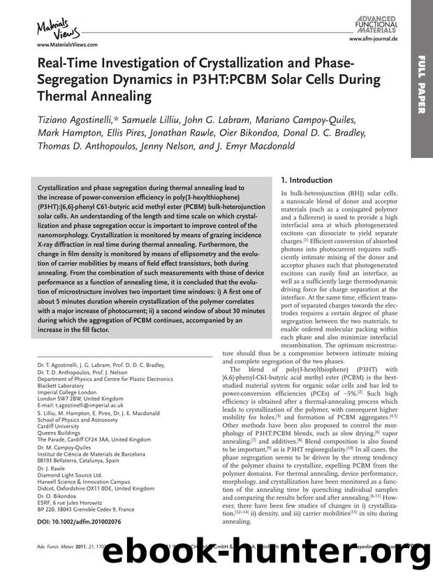 RealTime Investigation of Crystallization and PhaseSegregation Dynamics in P3HT:PCBM Solar Cells During Thermal Annealing by wcu