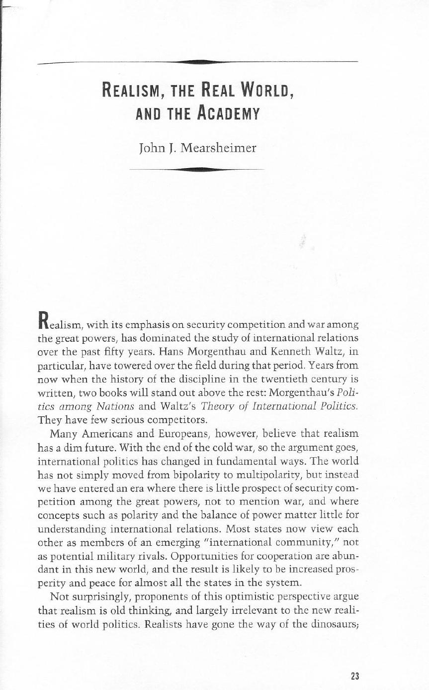 Realism, the Real World, and the Academy by Mearsheimer John J