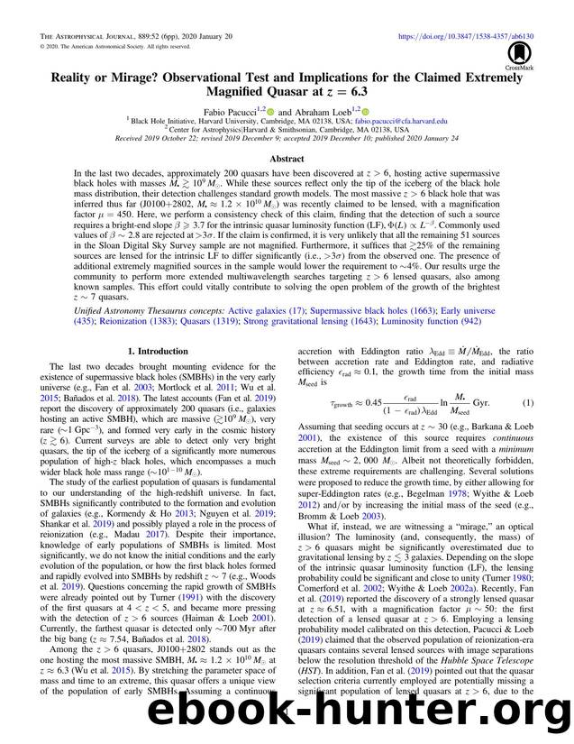 Reality or Mirage? Observational Test and Implications for the Claimed Extremely Magnified Quasar at z = 6.3 by Fabio Pacucci & Abraham Loeb