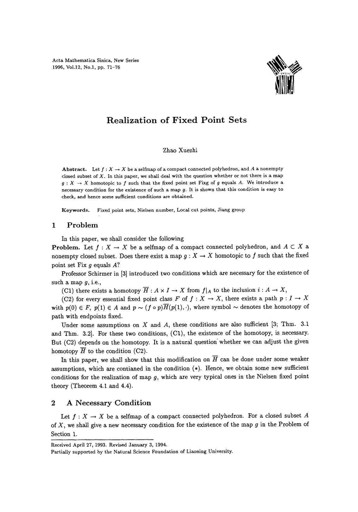 Realization of fixed point sets by Unknown