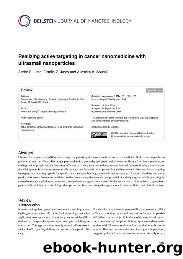 Realizing active targeting in cancer nanomedicine with ultrasmall nanoparticles by André F. Lima Giselle Z. Justo Alioscka A. Sousa
