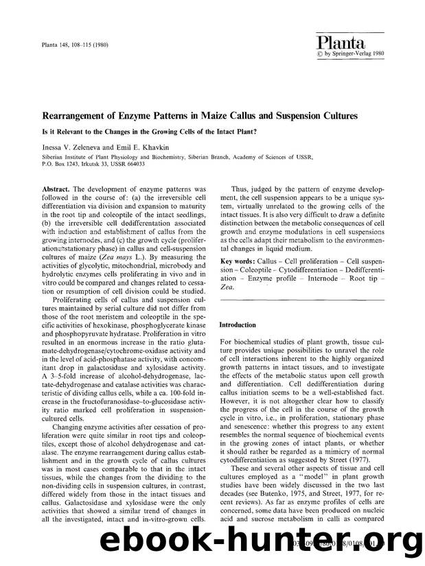 Rearrangement of enzyme patterns in maize callus and suspension cultures by Unknown