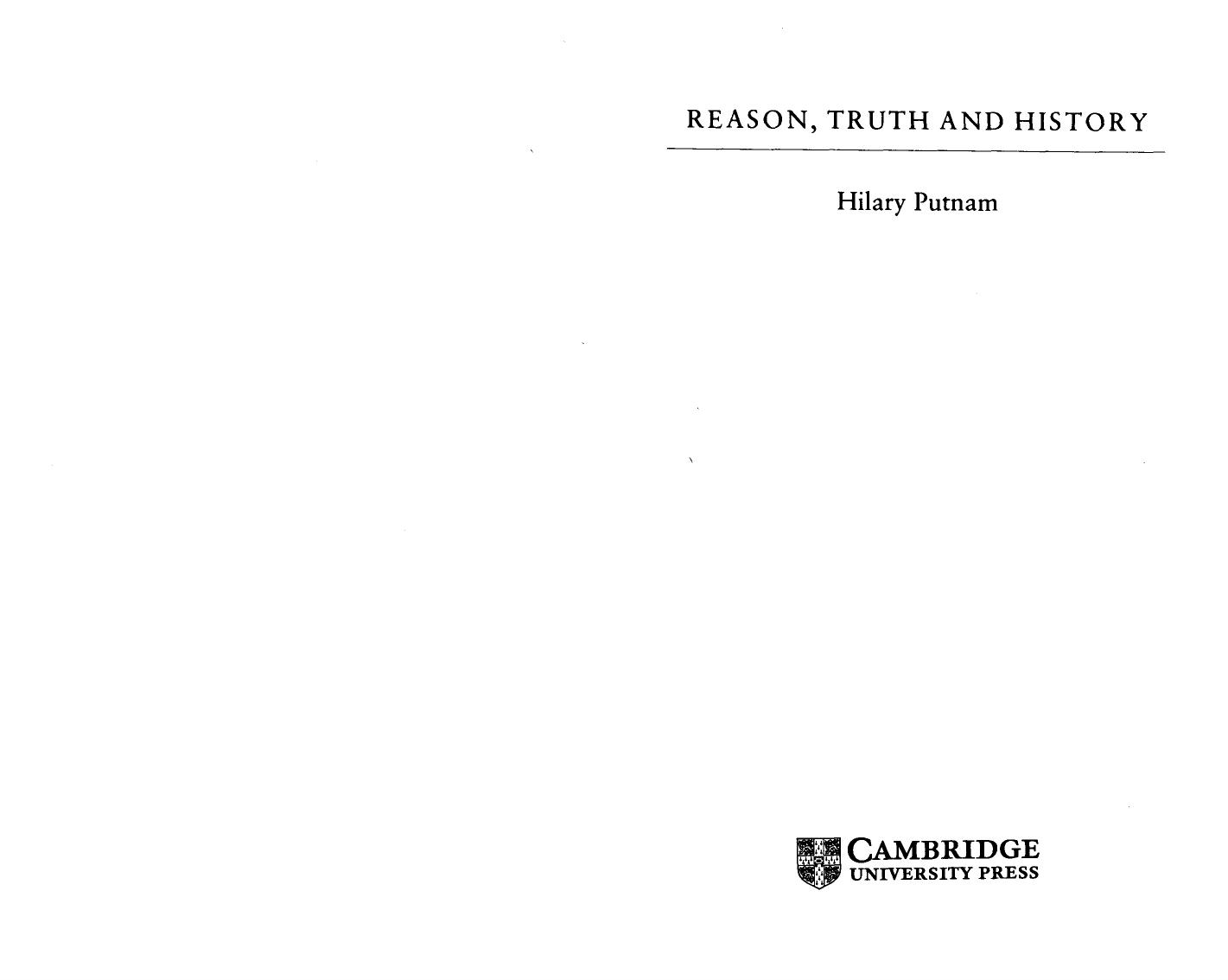 Reason Truth And History by Unknown