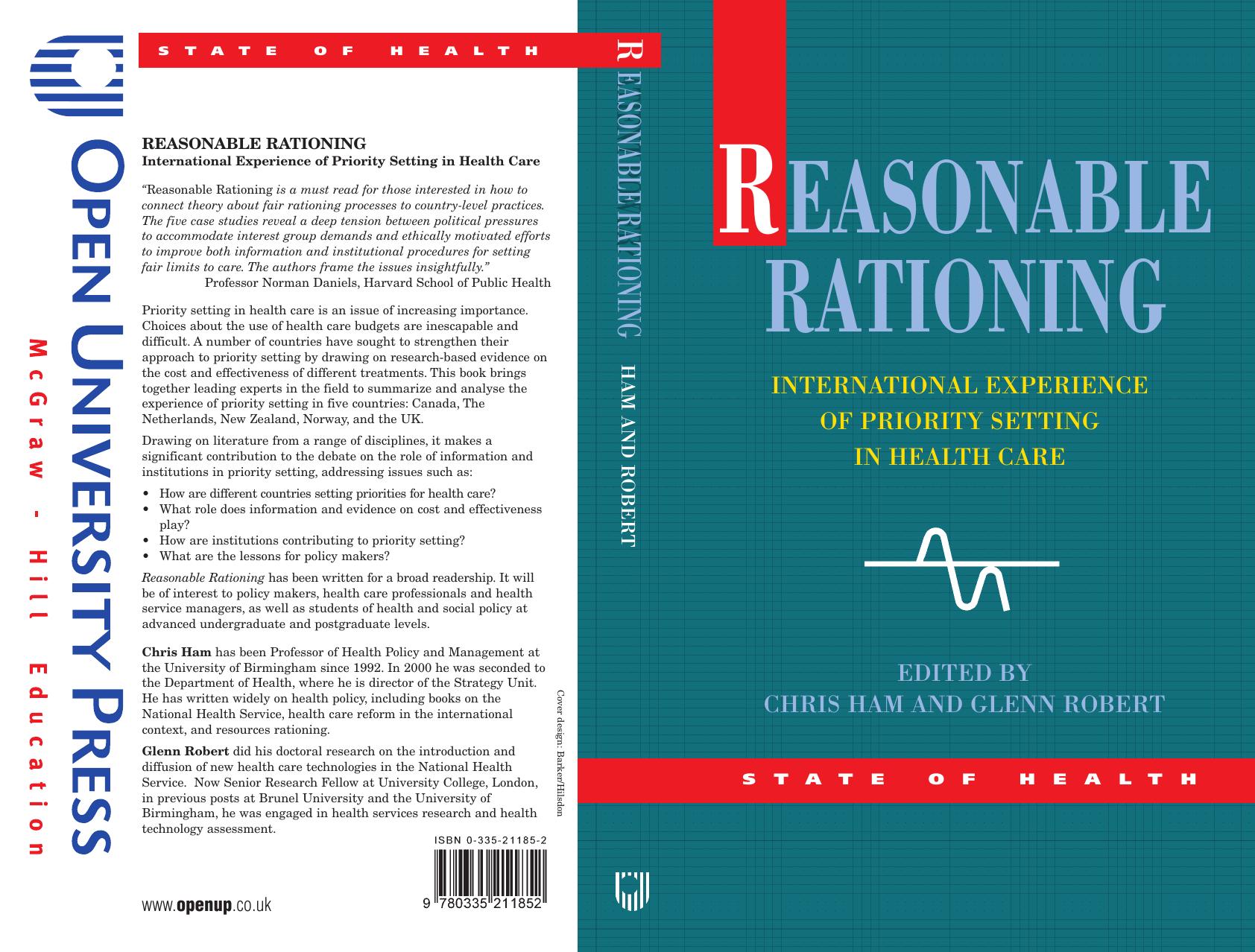 Reasonable Rationing (State of Health) by Chris Ham Glenn Robert