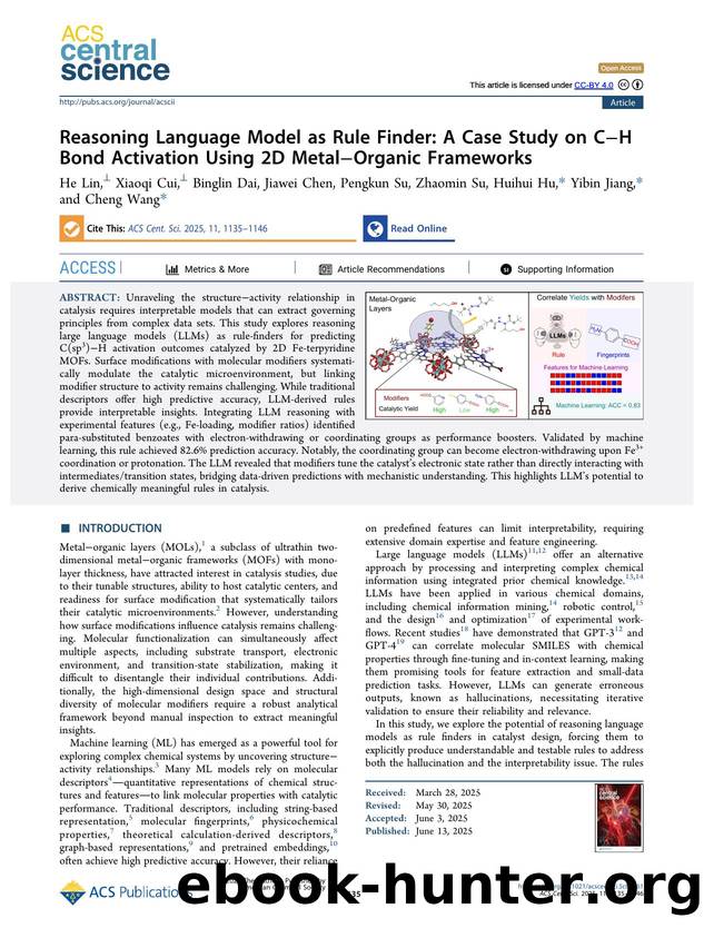 Reasoning Language Model as Rule Finder: A Case Study on CâH Bond Activation Using 2D MetalâOrganic Frameworks by unknow