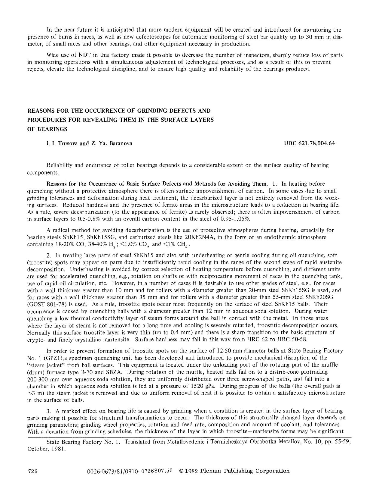 Reasons for the occurrence of grinding defects and procedures for revealing them in the surface layers of bearings by Unknown